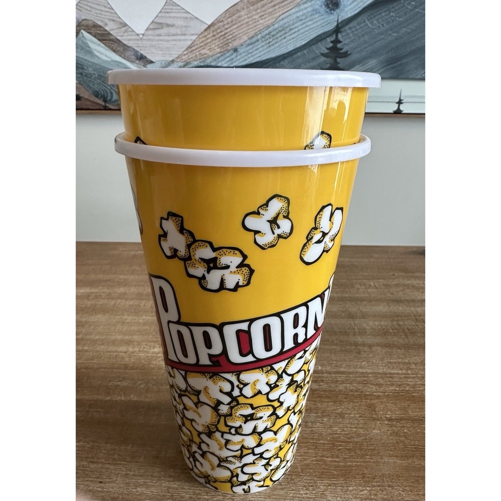 Retro Style Plastic Popcorn Containers Boxes‎ Bucket for Movie Night  (2 pack)